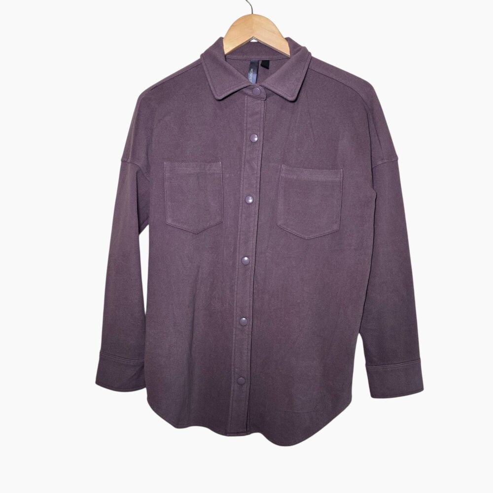 Mondetta Womens XS Cozy Fleece Oversized Shirt Jacket Shacket Snap Front Purple